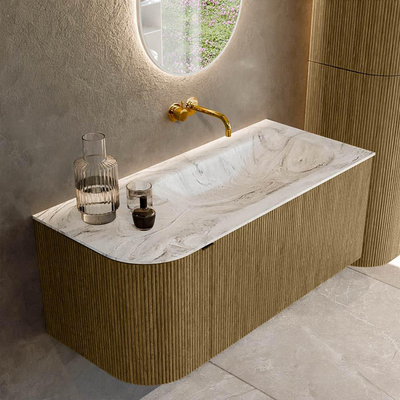 Mondiaz KURVE-DLUX Ensemble de meuble salle de bain - 105x46x40cm - 1 tiroir - 1 porte - lavabo en solid surface - droite - sans trou de robinet - Dusk