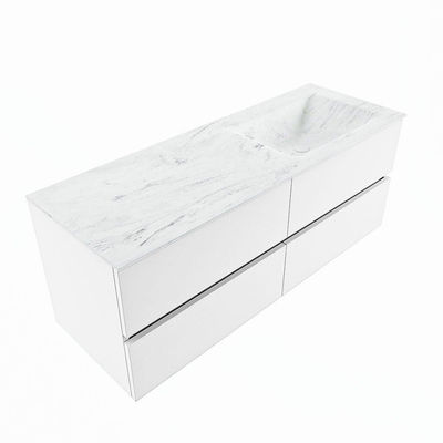 Mondiaz VICA-DLUX ensemble de meuble de salle de bain - 130cm - meuble sous-vasque talc - 4 tiroirs - lavabo encastré cloud droite - 1 trou de robinet - version haute de 60cm - opalo