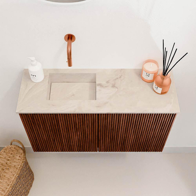 Mondiaz JOYA-DLUX Meuble de toilette 70cm - couleur Ruby - Vasque FAYE position Gauche Sans trou de robinet couleur Frappe