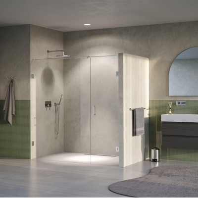 BRAUER Void Nisdeur - 2-delig - 200x200cm - 70cm draaideur aan muur - glascoating - omkeerbaar - helder glas - Geborsteld RVS PVD