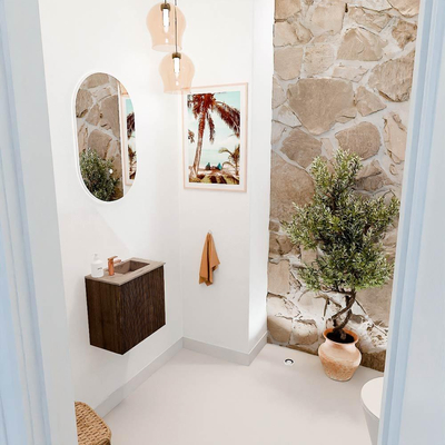 Mondiaz JOYA-DLUX 40cm toiletmeubel - kleur Walnut - Wastafel FAYE positie Rechts 1 kraangat kleur Arena.