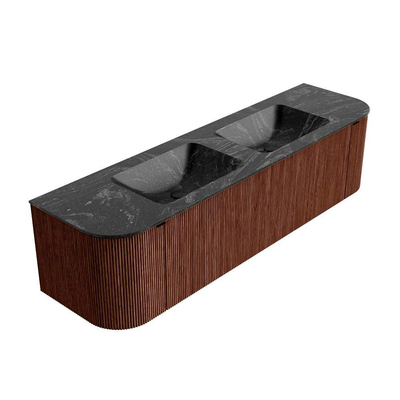Mondiaz KURVE-DLUX Badkamermeubelset - 170x46x40cm - 1 lade - 2 deuren - wastafel solid surface - dubbel - zonder kraangat - Ruby