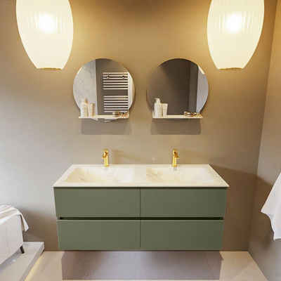 Mondiaz VICA-DLUX ensemble de meuble de salle de bain - 120cm - meuble sous-vasque armée - 4 tiroirs - lavabo encastré nuage double - 2 trous de robinet - version haute de 60cm - opalo