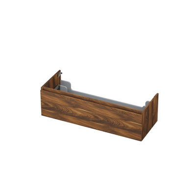 INK Wastafelonderkast - 120x45x35cm - 1 lade - greeploos - met houten keerlijst - MFC - Noten