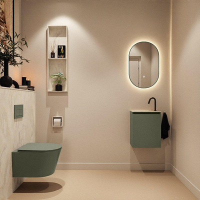 MONDIAZ TURE-DLUX Meuble toilette - 40cm - Army - EDEN - vasque Ostra - position gauche - 1 trou de robinet