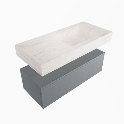 Mondiaz ALAN-DLUX Ensemble de meuble - 100cm - meuble - Plata mat - 1 tiroir - Lavabo Cloud Ostra suspendu - vasque droite - 1 trou de robinet - Beige