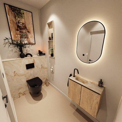 MONDIAZ TURE-DLUX 60cm toiletmeubel Washed Oak. EDEN wastafel Frappe positie links. Met 1 kraangat.