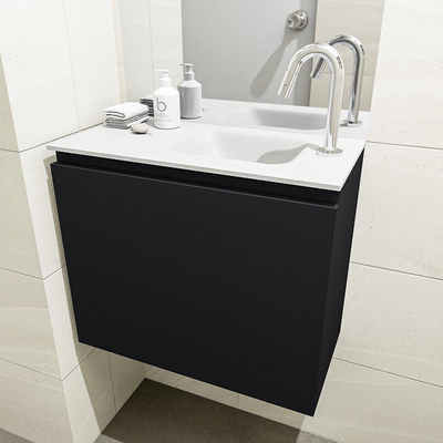 MONDIAZ OLAN Kit lave-mains - 60x30x40cm - 1 trou de robinet - 1 tiroir - urban mat - lavabo à droite - Solid Surface Blanc