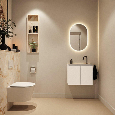 MONDIAZ TURE-DLUX Meuble de toilette 60 cm Talc. EDEN vasque Frappe position milieu. Avec 1 trou de robinet.