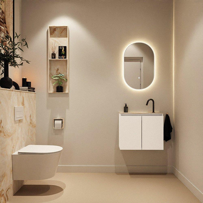 MONDIAZ TURE-DLUX Meuble toilette - 60cm - Talc - EDEN - vasque Frappe - position centrale - 1 trou de robinet