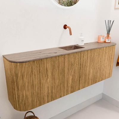 Mondiaz JOYA-DLUX 123.2cm toiletmeubel - ronding links en rechts kleur Oak - Wastafel FAYE positie Midden Zonder kraangat kleur Arena.