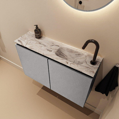MONDIAZ TURE-DLUX Meuble de toilettes 80cm Plata. EDEN lavabo Glace position droite. Avec 1 trou de robinet.