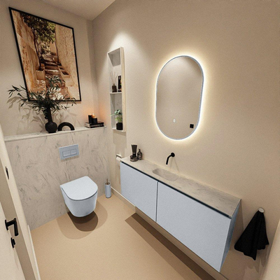 MONDIAZ TURE-DLUX Meuble de WC 120 cm Clay. Lavabo EDEN Opalo position milieu. Sans trou de robinet.