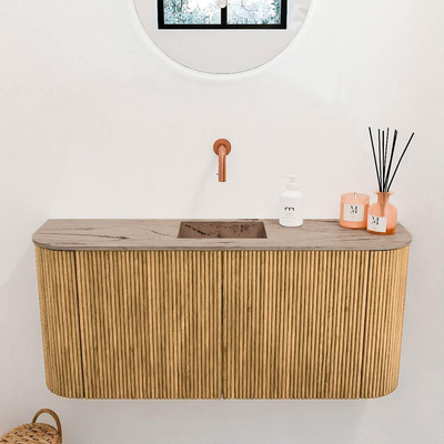 Mondiaz JOYA-DLUX Meuble de salle de bains 93.2cm - arrondis gauche et droite couleur Chêne - Vasque FAYE position Milieu Sans trou de robinet couleur Arena