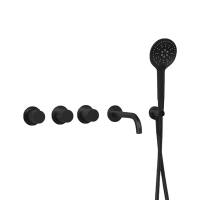 Fortifura Nebbio Ensemble combiné baignoire - robinet thermostatique - coude mural avec support de douchette - flexible de douche métallique - douchette ronde - bec - noir mat