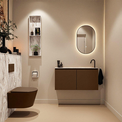 MONDIAZ TURE-DLUX Meuble toilette - 100cm - Rust - EDEN - vasque Glace - position droite - 1 trou de robinet