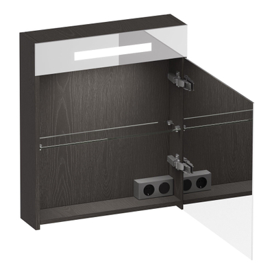 BRAUER Promise Deluxe armoire de toilette - 60x70x15cm - avec éclairage 1 porte miroir double face à droite Timber Anthracite