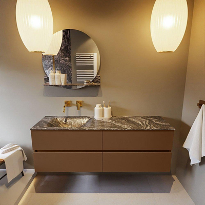 Mondiaz VICA-DLUX ensemble de meuble de salle de bain - 150cm - meuble sous-vasque repos - 4 tiroirs - lavabo encastré cloud gauche - sans trous de robinet - version haute de 60cm - lave