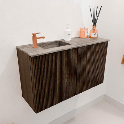 Mondiaz JOYA-DLUX 70cm meuble de salle de bains - couleur Walnut - Vasque FAYE position Gauche 1 trou de robinet couleur Oza.