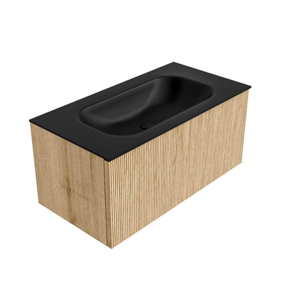 MONDIAZ KURVE 90cm Meuble salle de bain - couleur Oak - 1 tiroir - vasque BIG SMALL centre - sans trous de robinet - Urban