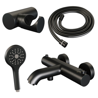 Robinet de baignoire Brauer Black Edition - ensemble de douche - douchette ronde 3 positions - bouton lisse - noir mat
