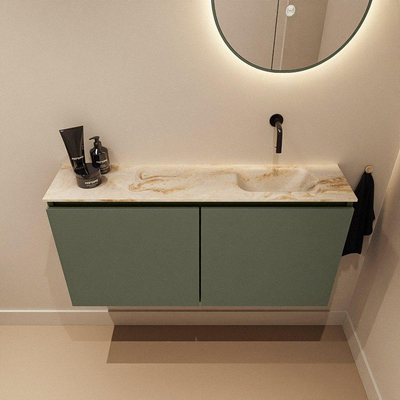 MONDIAZ TURE-DLUX meuble WC 100 cm Army. EDEN lavabo Frappe position droite. Sans trou de robinet.