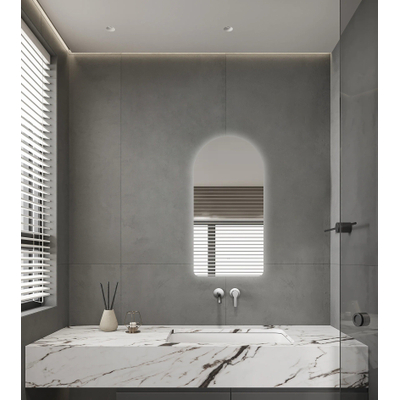 FugaFlow Eccelente Arredo Miroir de salle de bains - 40x80cm - arche - éclairage LED indirect - chauffage miroir - infrarouge