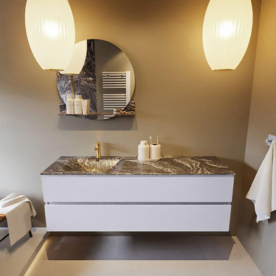 Mondiaz VICA-DLUX Ensemble de meuble de salle de bain - 150cm - meuble sous-vasque cale - 2 tiroirs - lavabo encastrée cloud gauche - 1 trou de robinet - version haute de 60cm - lave