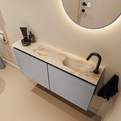 MONDIAZ TURE-DLUX 100cm toiletmeubel Plata. EDEN wastafel Frappe positie rechts. Met 1 kraangat.