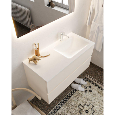 MONDIAZ VICA Ensemble de meuble salle de bain - 100cm - 2 tiroirs - lavabo Cloud à droite - 1 trou de robinet - solid surface lin