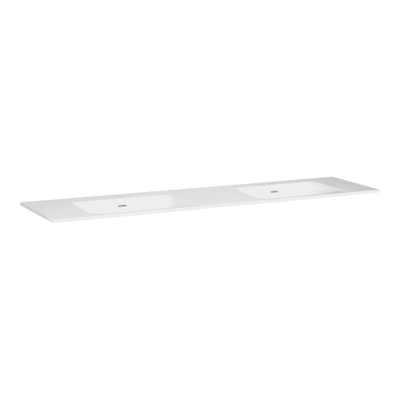 BRAUER Glacier wastafel - 200x46x2cm - 2 wasbakken - 2 kraangaten- fine stone - mat wit