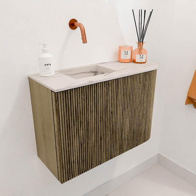 Mondiaz JOYA-DLUX Meuble de toilette 61,6cm - arrondi droit couleur Dusk - Vasque FAYE position Gauche Sans trou de robinet couleur Nata