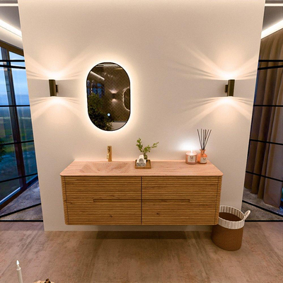 Mondiaz CIRO-DLUX Badkamermeubelset - 150x45x50cm - Solid surface wastafel Saba - 1 wasbak Links - 1 kraangat - 4 lades - Oak