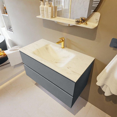 Mondiaz VICA-DLUX ensemble de meuble de salle de bain - 90cm - meuble sous-vasque plata - 2 tiroirs - lavabo encastrée cloud milieu - 1 trou de robinet - version haute de 60cm - opalo