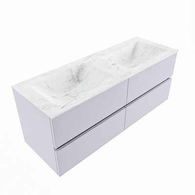 Mondiaz VICA-DLUX ensemble de meuble de salle de bain - 130cm - meuble sous-vasque cale - 4 tiroirs - lavabo encastrée cloud double - sans trous de robinet - version haute de 60cm - opalo