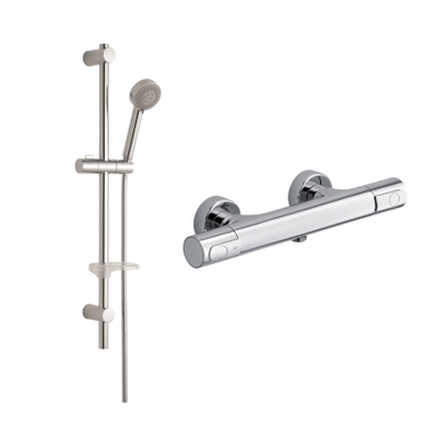 Plieger Swizz Glijstangset - 75cm - met slang - ronde handdouche - 3 standen - Milano douchekraan - thermostatisch - chroom