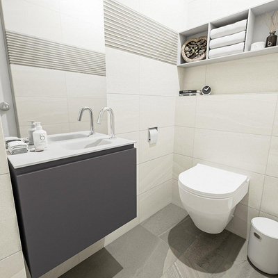 MONDIAZ OLAN Fonteinset - 60x30x40cm - 1 kraangat - 1 lade - darkgrey mat - wasbak rechts - Solid Surface Wit