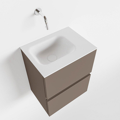 MONDIAZ ADA Toiletmeubel 40x30x50cm met 0 kraangaten 2 lades smoke mat Wastafel Lex rechts Solid Surface Wit