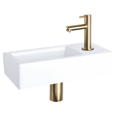 Differnz Ravo kit lave-mains - 38.5x18.5x9cm - Rectangulaire - 1 trou de robinet - Robinet droit doré mat - Céramique blanche