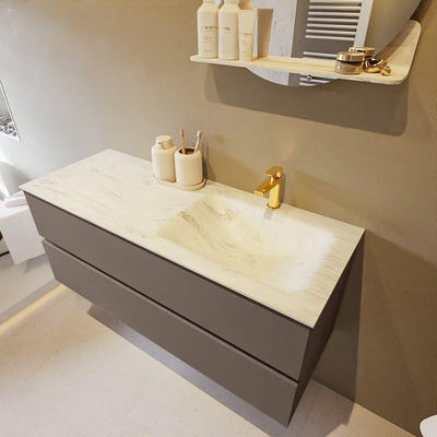 Mondiaz VICA-DLUX ensemble de meuble de salle de bain - 120cm - meuble sous-vasque fumée - 2 tiroirs - lavabo encastré nuage droite - 1 trou de robinet - version haute 60cm - opalo