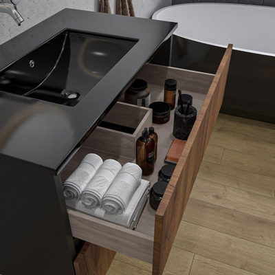 Adema Industrial 2.0 Ensemble de meuble 100x45x55cm vasque en céramique noir sans trou de robinet avec trop-plein bois/noir