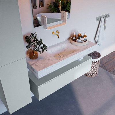 Mondiaz ALAN-DLUX Ensemble de meuble - 120cm - meuble Clay mat - 1 tiroir - Lavabo Cloud Opalo suspendu - vasque Centre - 0 trous de robinet
