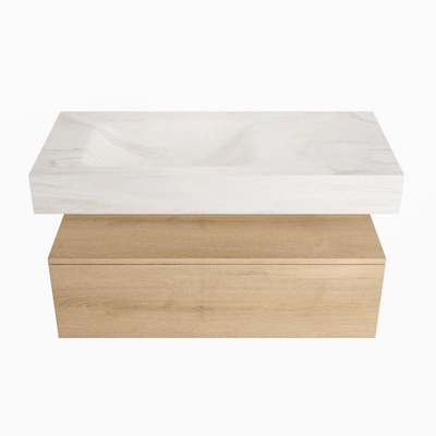MONDIAZ ALAN - DLUX Badkamermeubelset - 100cm - onderkast - Washed Oak - 1 lade - vrijhangende wastafel - wasbak links - 0 kraangaten - Ostra