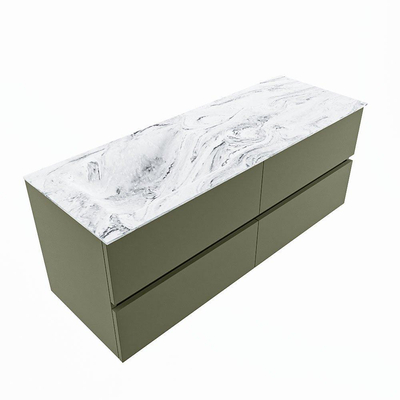 MONDIAZ VICA-DLUX Ensemble meuble de salle de bains - 130cm - meuble sous-vasque army - 4 tiroirs - lavabo encastré cloud gauche - sans trous de robinetterie - version haute 60cm - glace