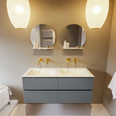 Mondiaz VICA-DLUX ensemble de meuble de salle de bain - 120cm - meuble sous-vasque plata - 4 tiroirs - lavabo encastrée cloud double - sans trous de robinet - version haute de 60cm - opalo