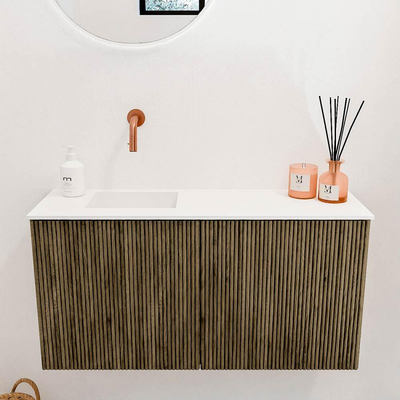 Mondiaz JOYA 80cm toiletmeubel - kleur Dusk - Wastafel FAYE positie Links Zonder kraangat kleur Talc.