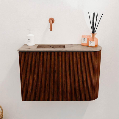 Mondiaz JOYA-DLUX 61.6cm toiletmeubel - ronding rechts kleur Ruby - Wastafel FAYE positie Links Zonder kraangat kleur Arena.