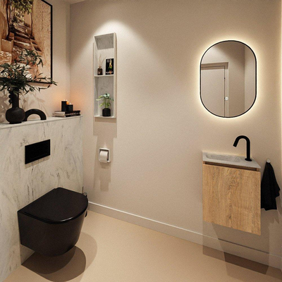 MONDIAZ TURE-DLUX Meuble toilette - 40cm - Washed Oak - EDEN - vasque Opalo - position gauche - 1 trou de robinet