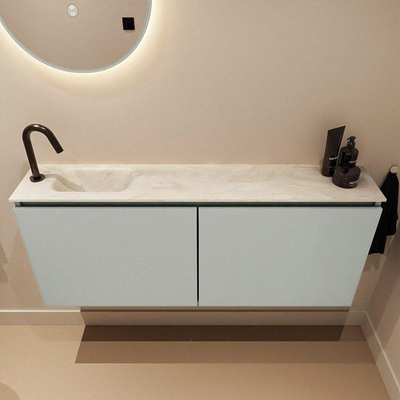 MONDIAZ TURE-DLUX Meuble WC 120 cm Greey. Lavabo EDEN Ostra position gauche. Avec 1 trou de robinet.