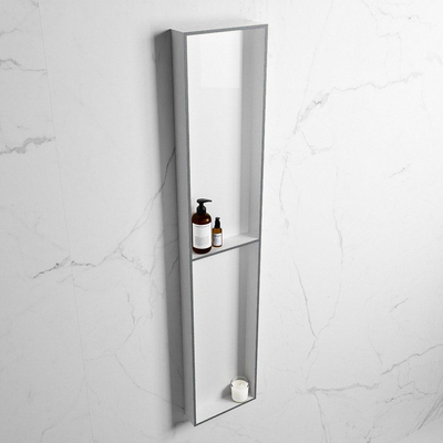 Mondiaz EASY Niche salle de bains - 89.5x8x29.5cm - à encastrer ou à monter - 2 compartiments - Plata | Talc